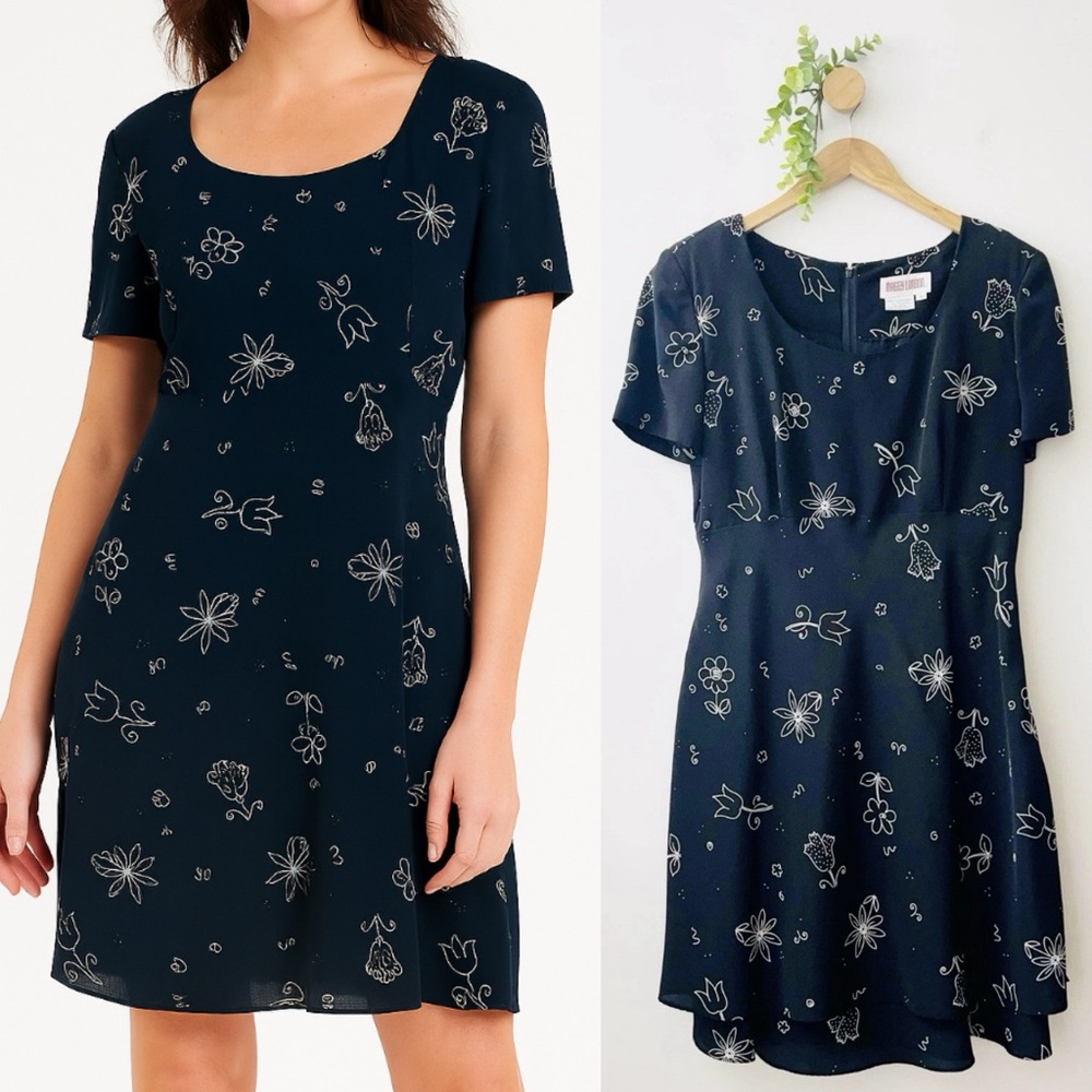 Maggy London Vintage Black Floral Modest Skater Dress